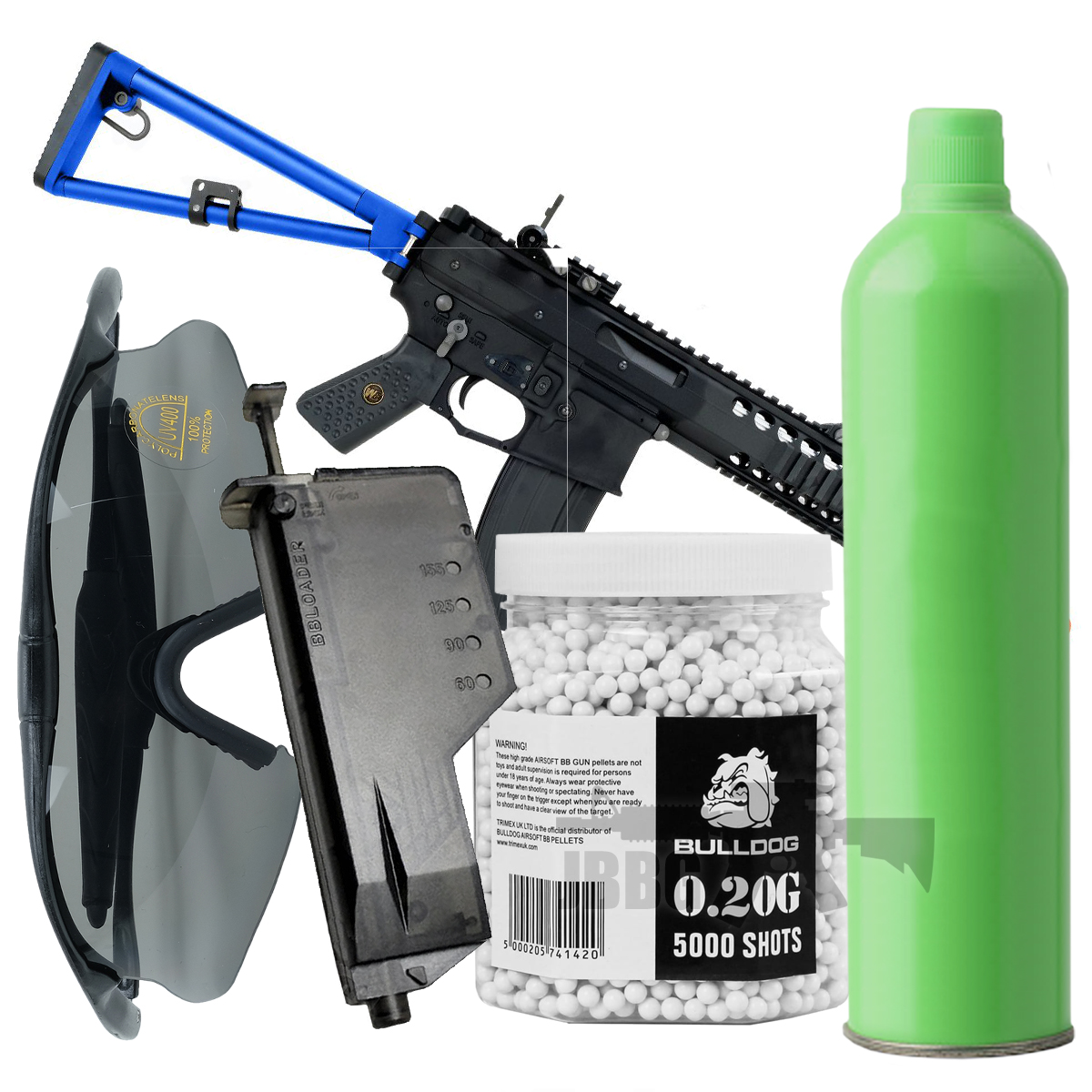 Bundle Offer WE PDW Gas Blowback 10″ Airsoft Rifle Set Blue Just BB Guns