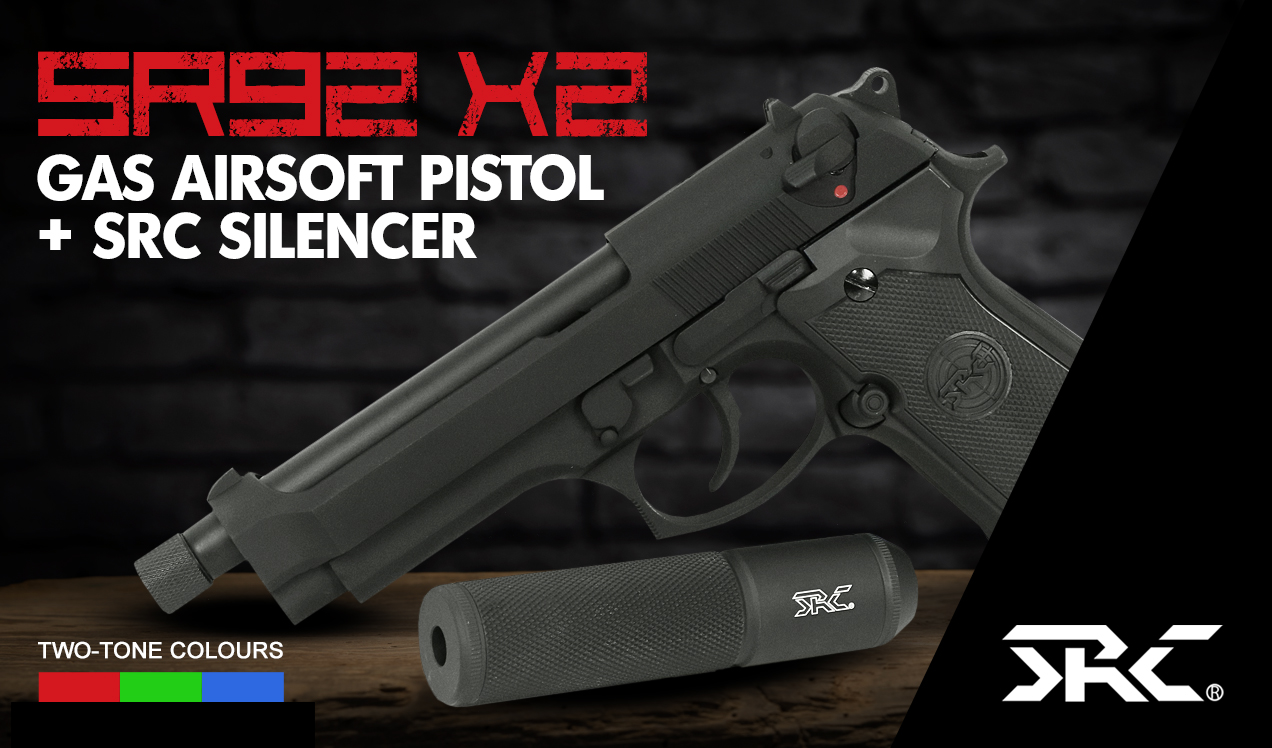 SR92 X2 Gas Airsoft Pistol with Silencer b2