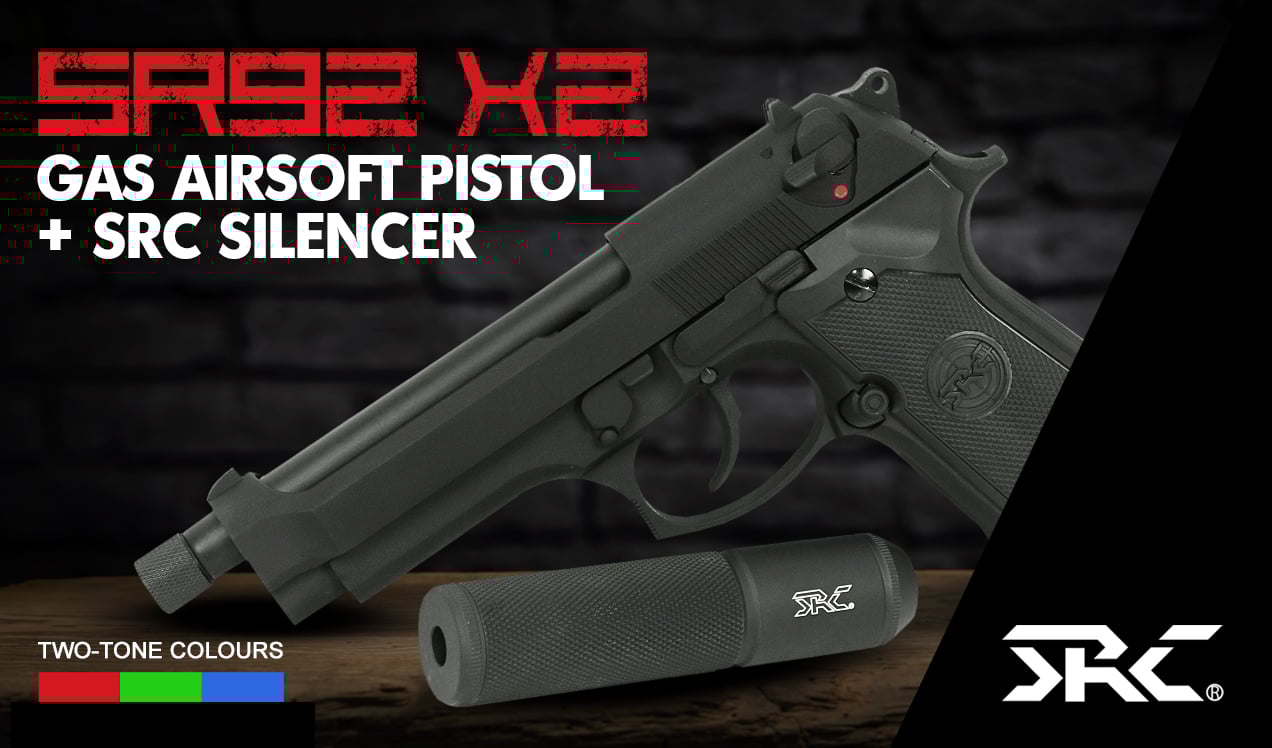 SR92 X2 Gas Airsoft Pistol with Silencer b2