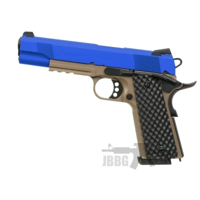 Raven MEU 1911 Airsoft GBB Pistol with Rail – TAN BLUE