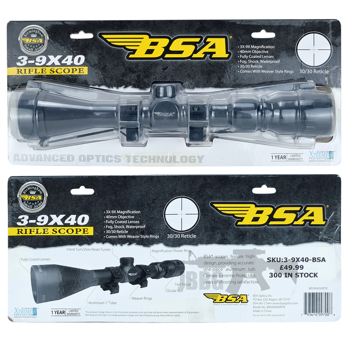 39X40 BSA Rifle Scope with Tactical Mounts Just BB Guns