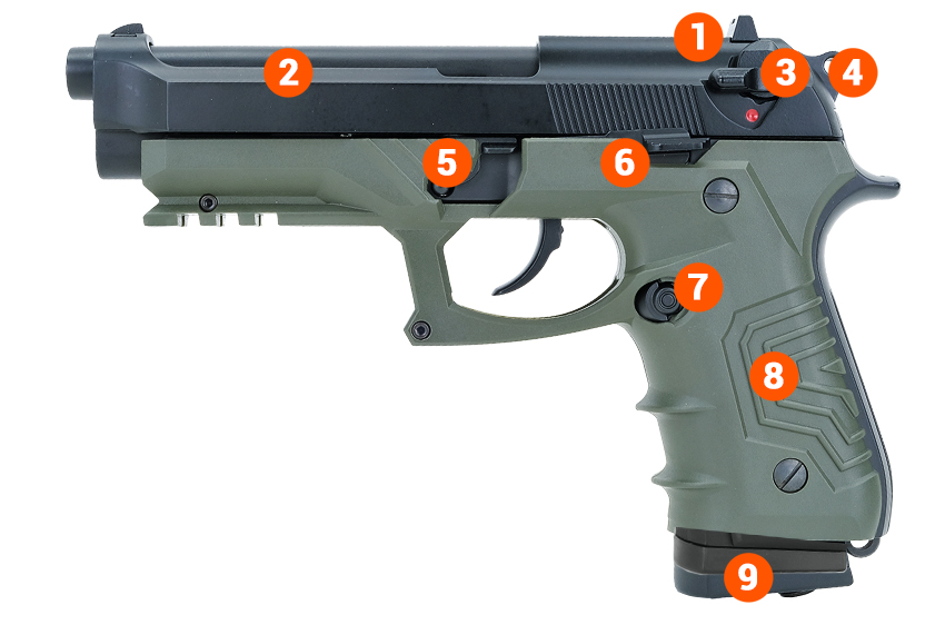 HG173 Tac M92 Co2 Metal Airsoft Pistol Green Info