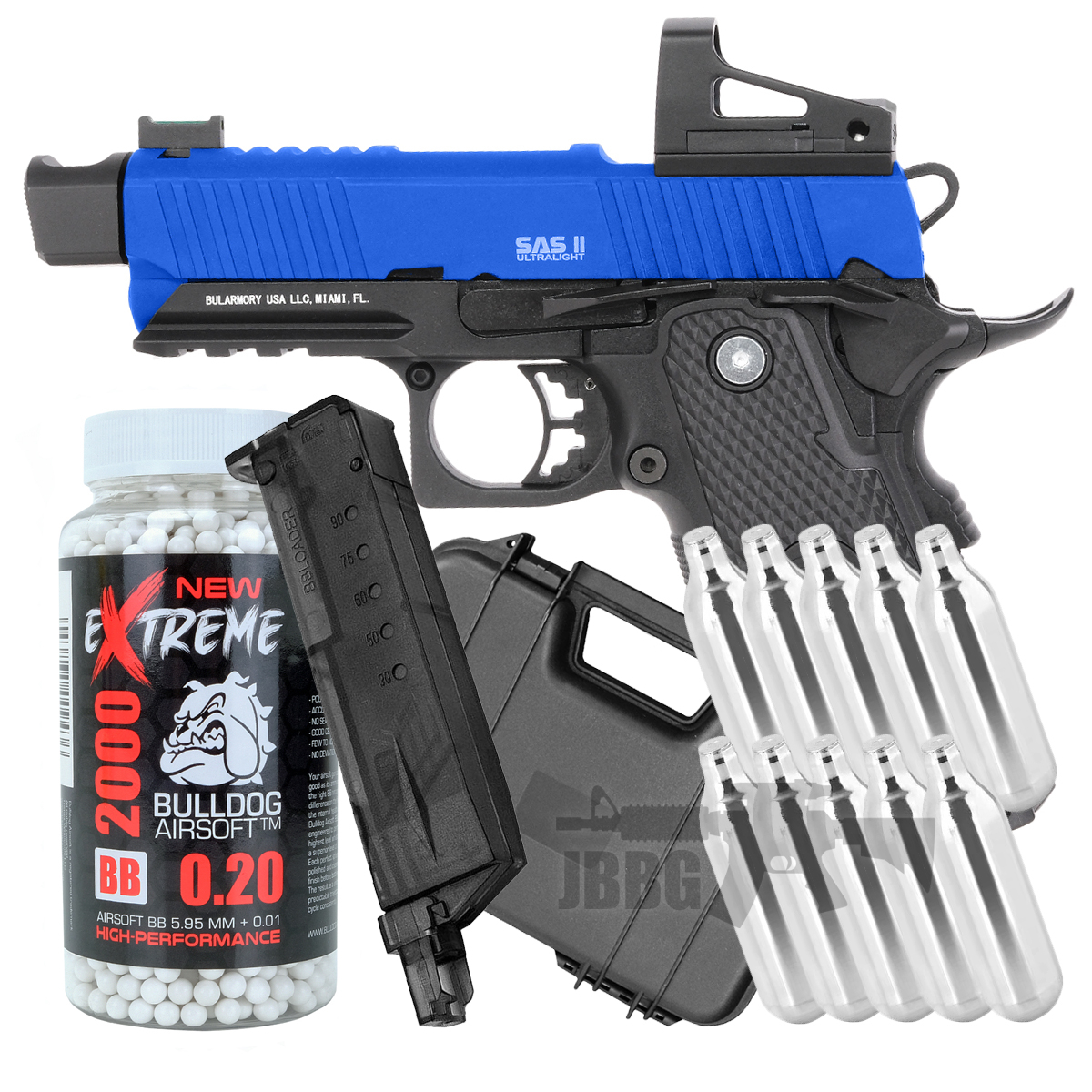SAS II Ultralight Co2 Blowback Airsoft Pistol with MOS Red Dot System Bundle