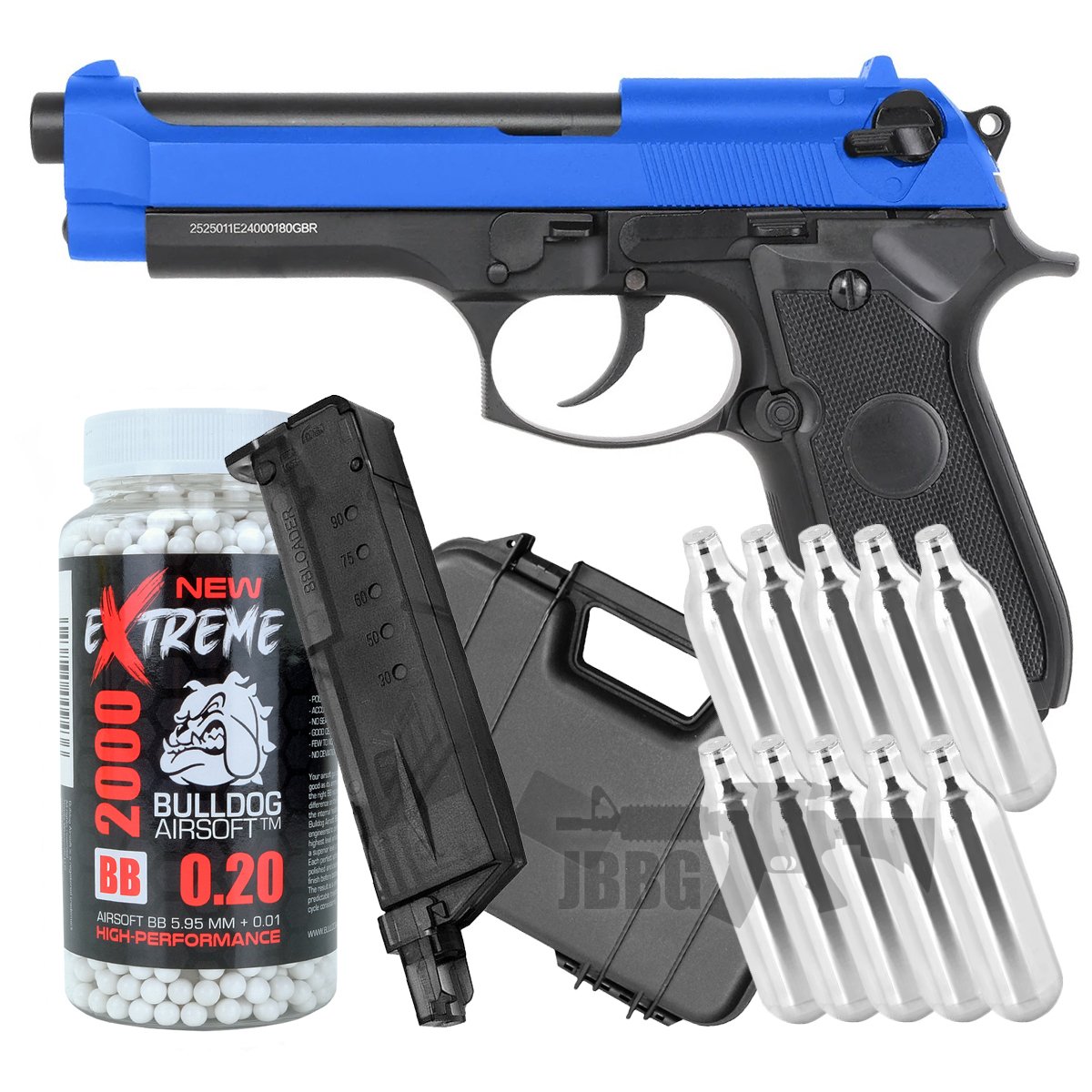 WELL G195 Co2 M9 Airsoft Pistol Full Metall Bundle