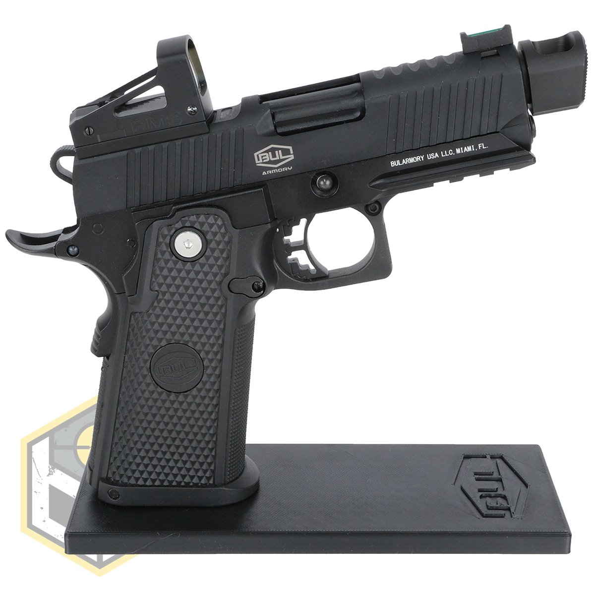 Bull pistol stand with Black logo 5 jpg