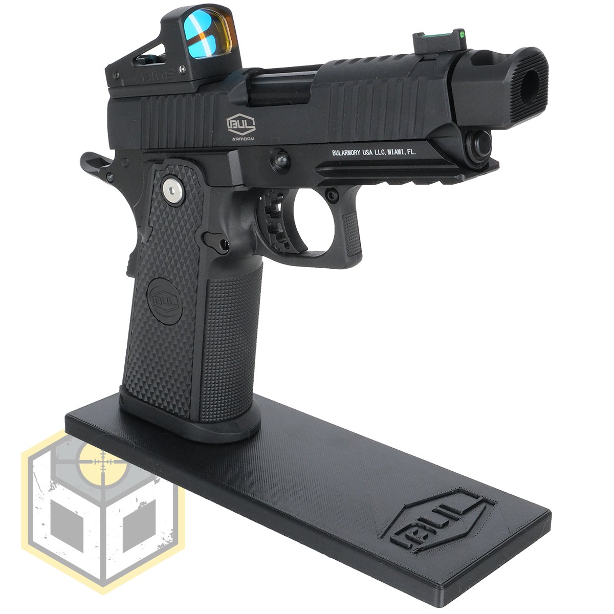 Bull pistol stand with Black logo 6 jpg