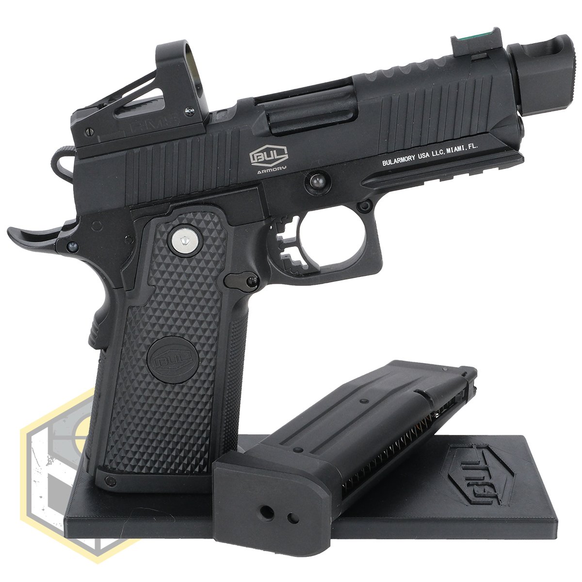 Bull pistol stand with Black logo 8 jpg