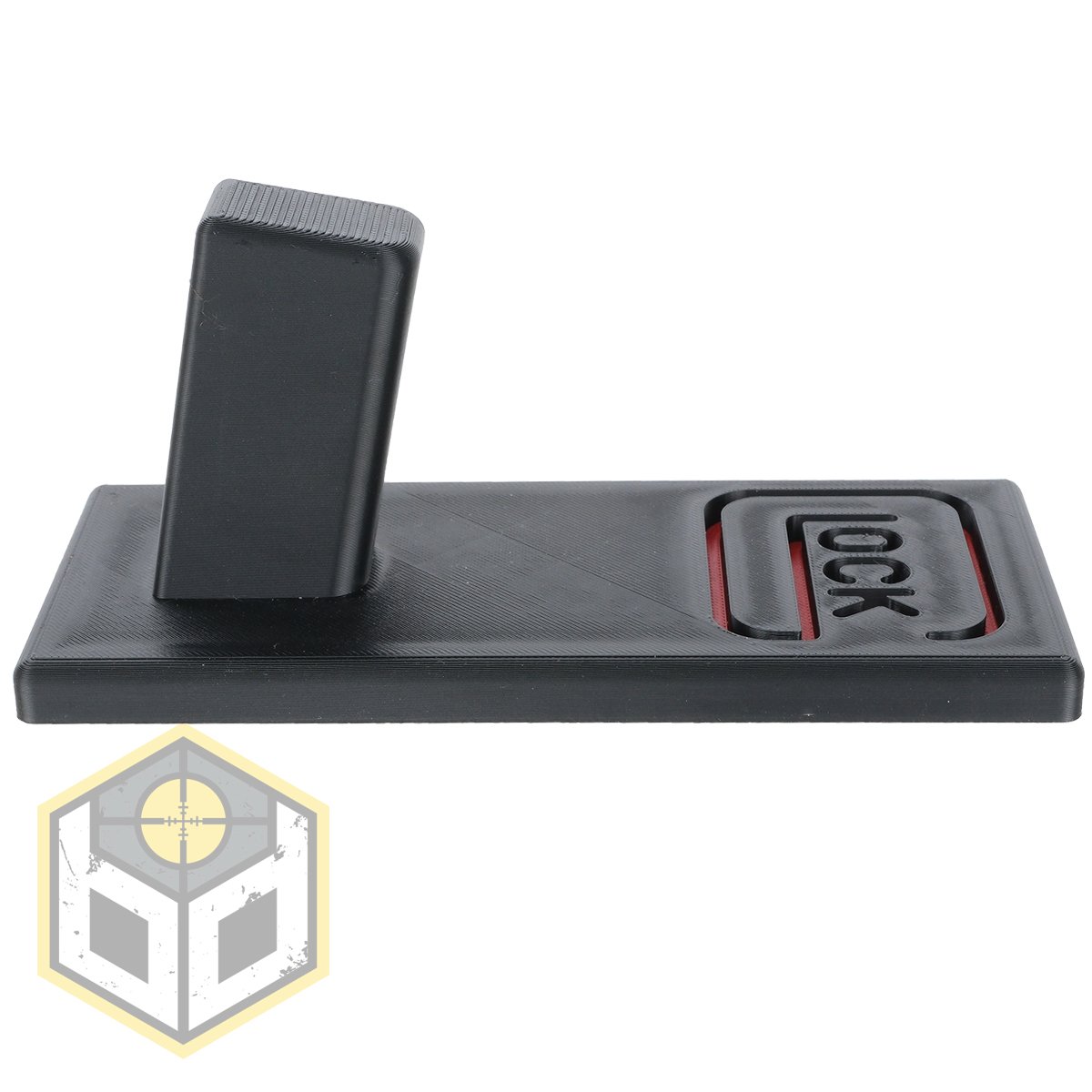 Glock Pistol Stand with Red Logo 2 jpg