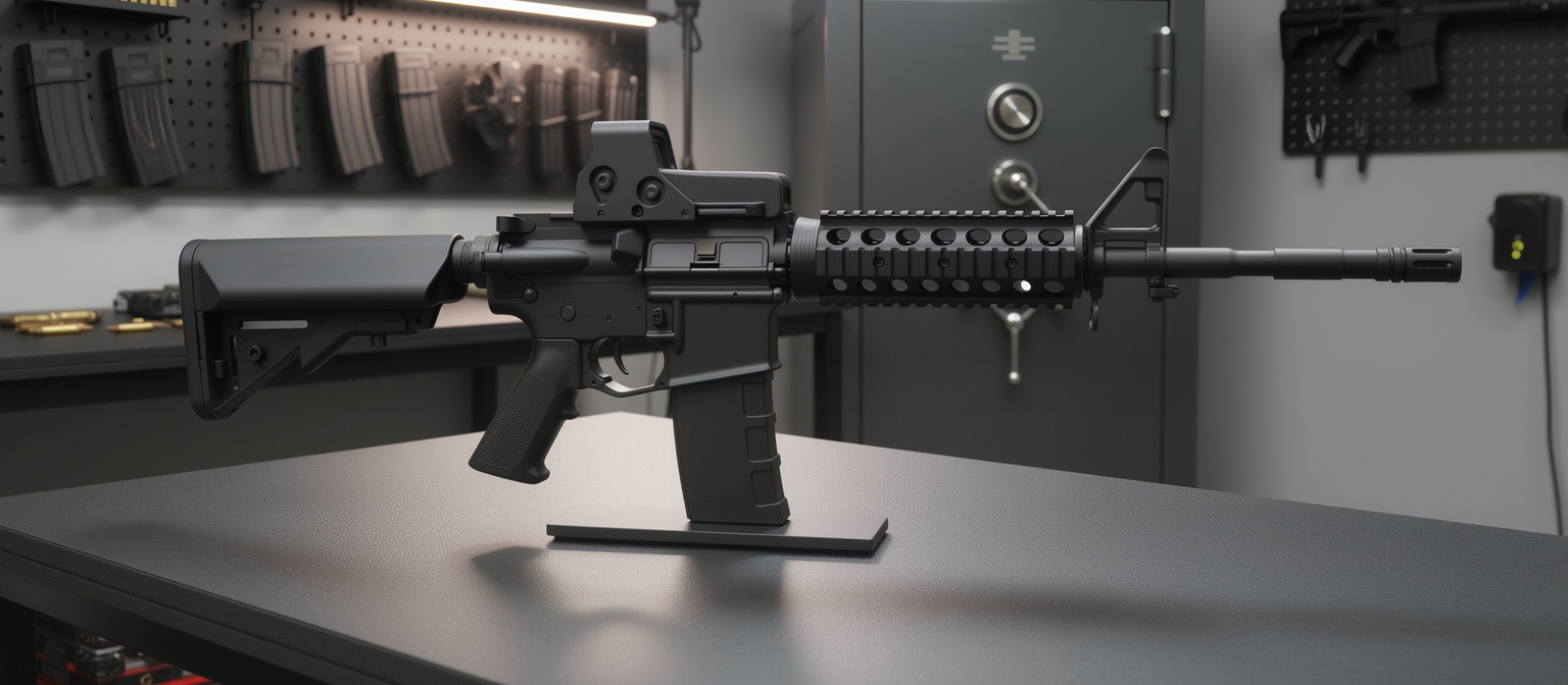 AR Rifle Display Stand Mag Well Style with Glass Base