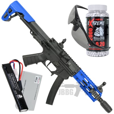 Bundle Offer King Arms PDW 9mm SBR M-Lok Airsoft AEG Rifle Two-Tone Blue