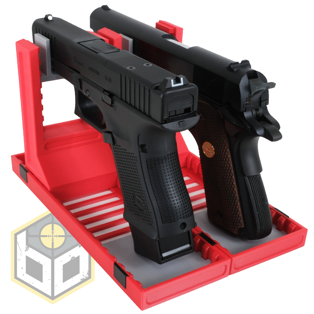 Gun Triangular Red Stand UM Pistol Stand Set Red (UM1R) - Just BB Guns