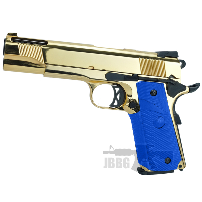 SRV-12 1911 Gas Blowback Golden Airsoft Pistol Gold and Blue