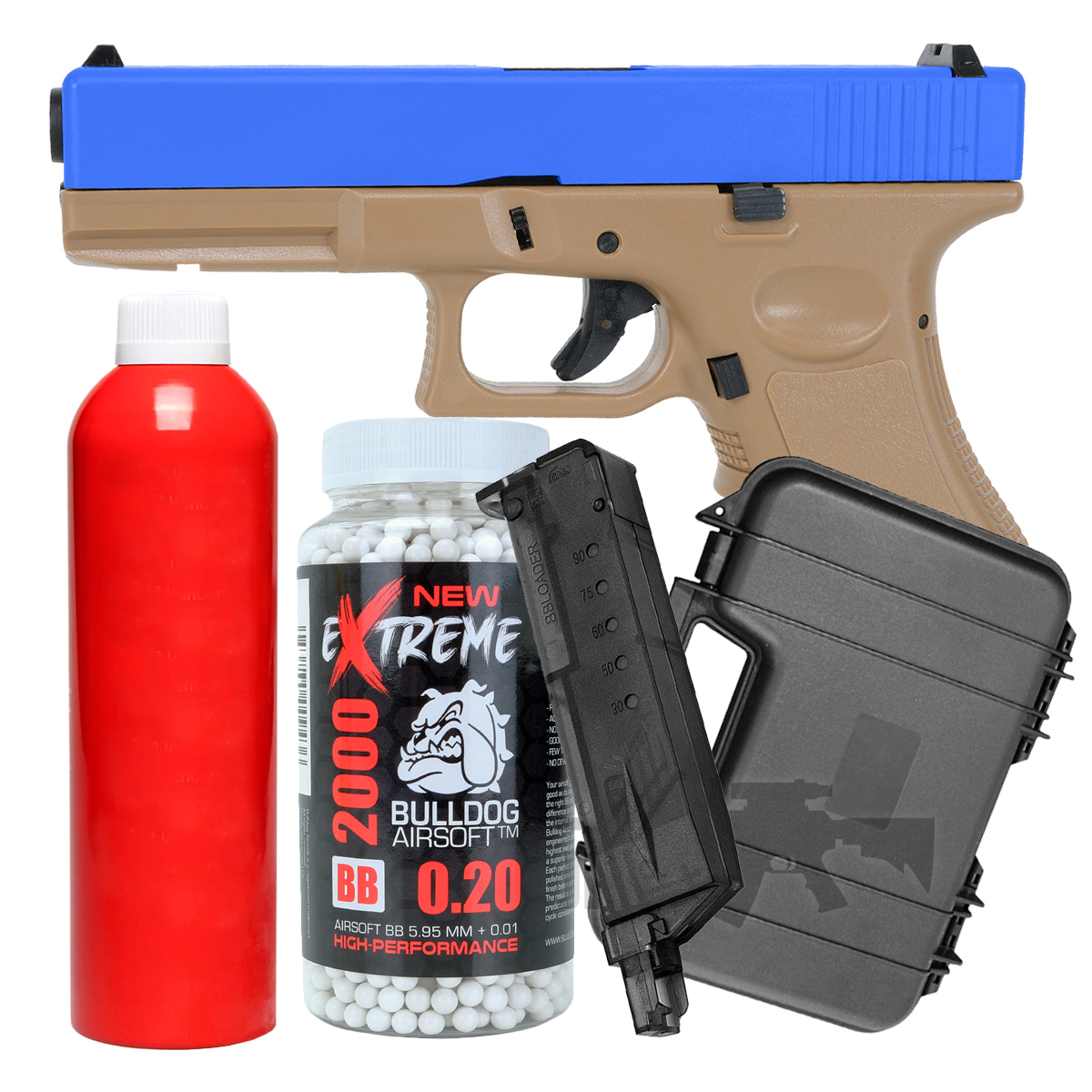 VG1 Sportline Gas Blowback Airsoft Pistol Tan/Blue Slide Bundle Offer
