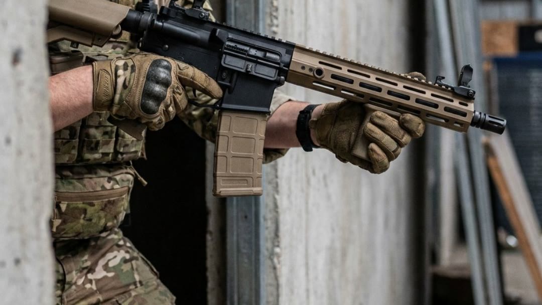 Airsoft player carrying the Nuprol Delta Pioneer Nomad through a CQB doorway