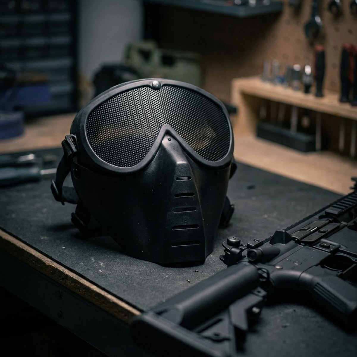 src full face fly airsoft mask v2 black with round holes 0