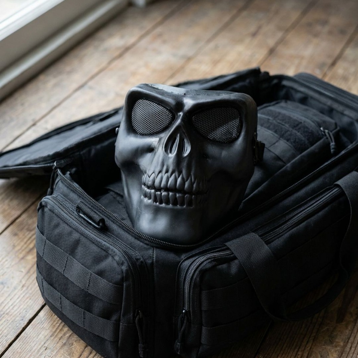src full face skull airsoft mask v2 black with round holes 1