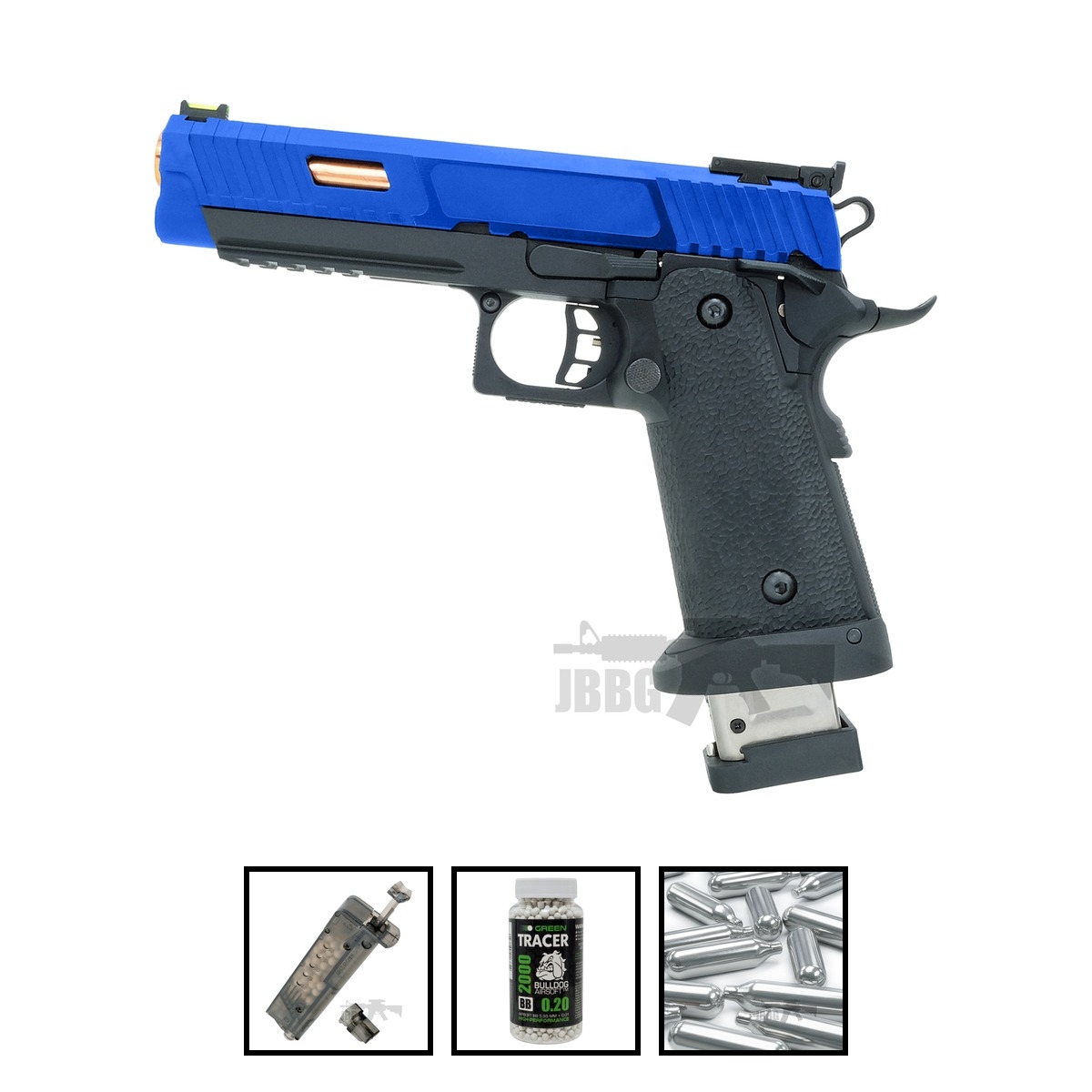 Baba Yaga Beta Combat Master Hi-Capa Co2 Blowback Airsoft Pistol Two-Tone Blue Bundle Offer Set