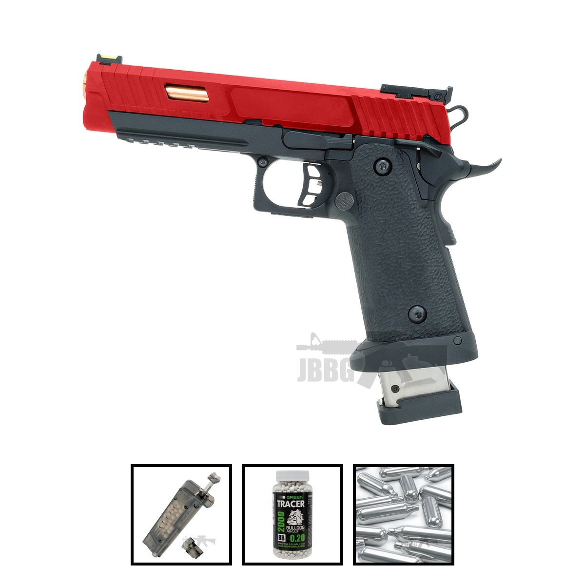 Baba Yaga Beta Combat Master Hi-Capa Co2 Blowback Airsoft Pistol Two-Tone Red Bundle Offer Set