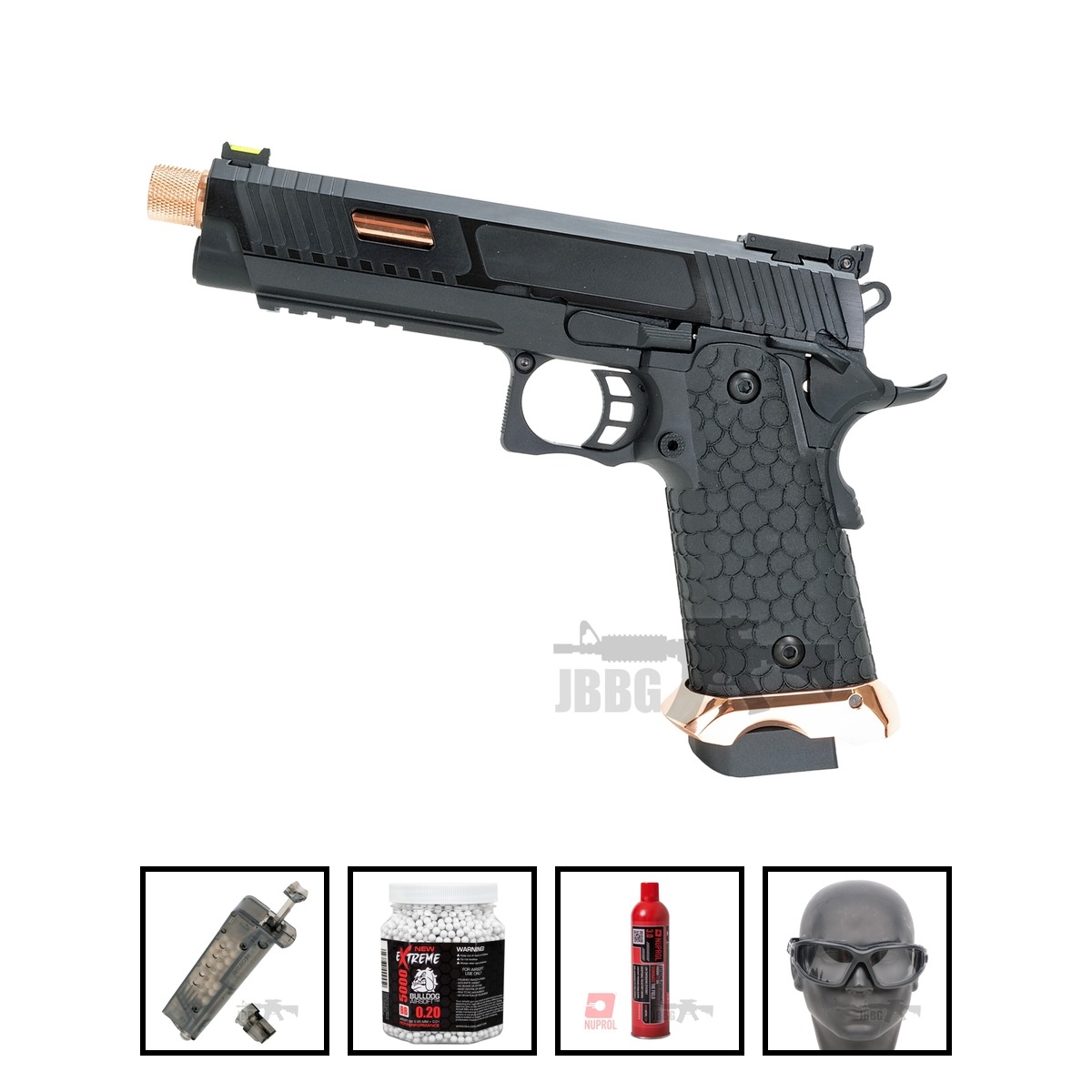 BABA YAGA Combat Master Hi-Capa 5.1 Gas Blowback Airsoft Pistol with Threaded Barrel EXG Bundle Offer Set