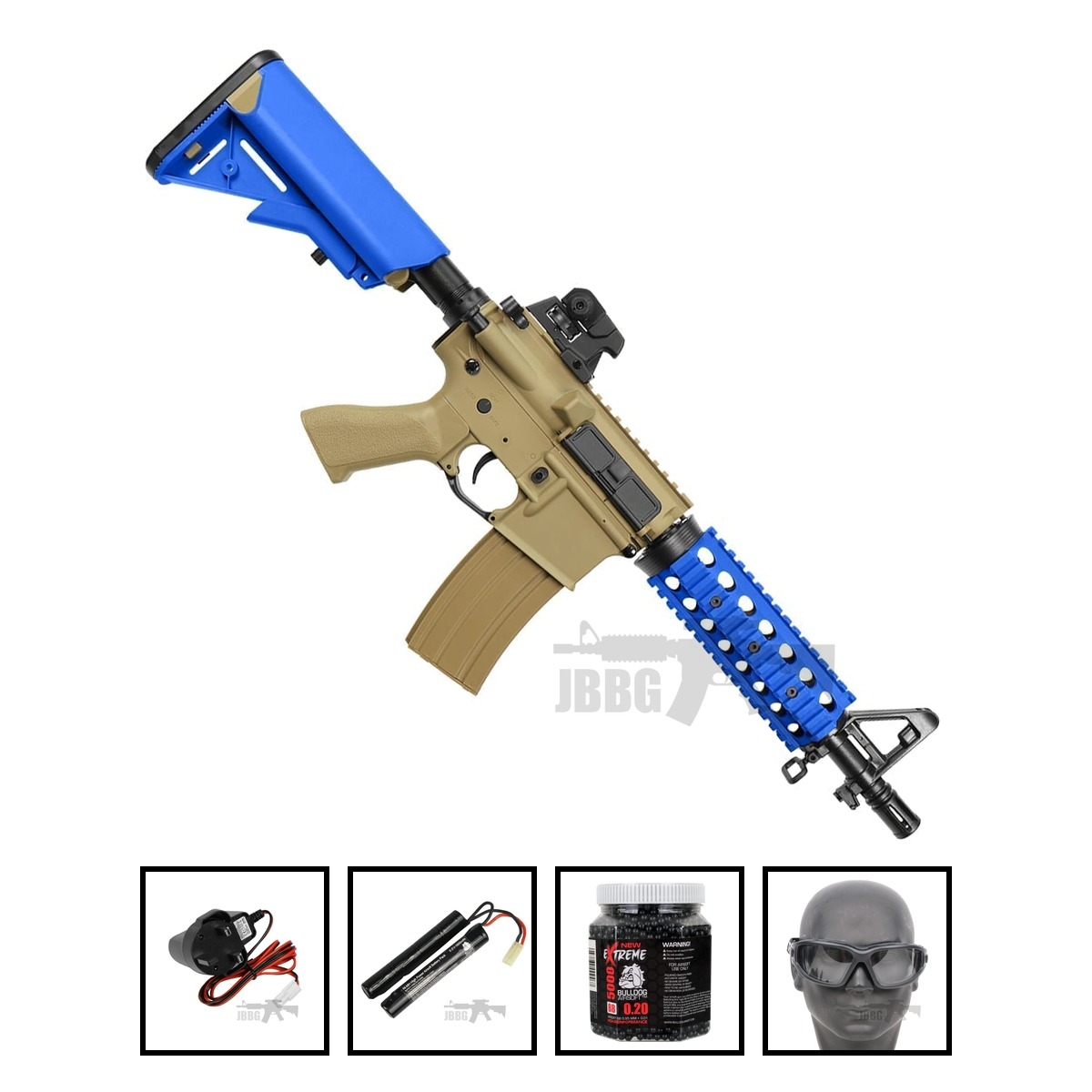 Bulldog M4PI RIS CQB Airsoft Gun Tan Blue Bundle Offer Set