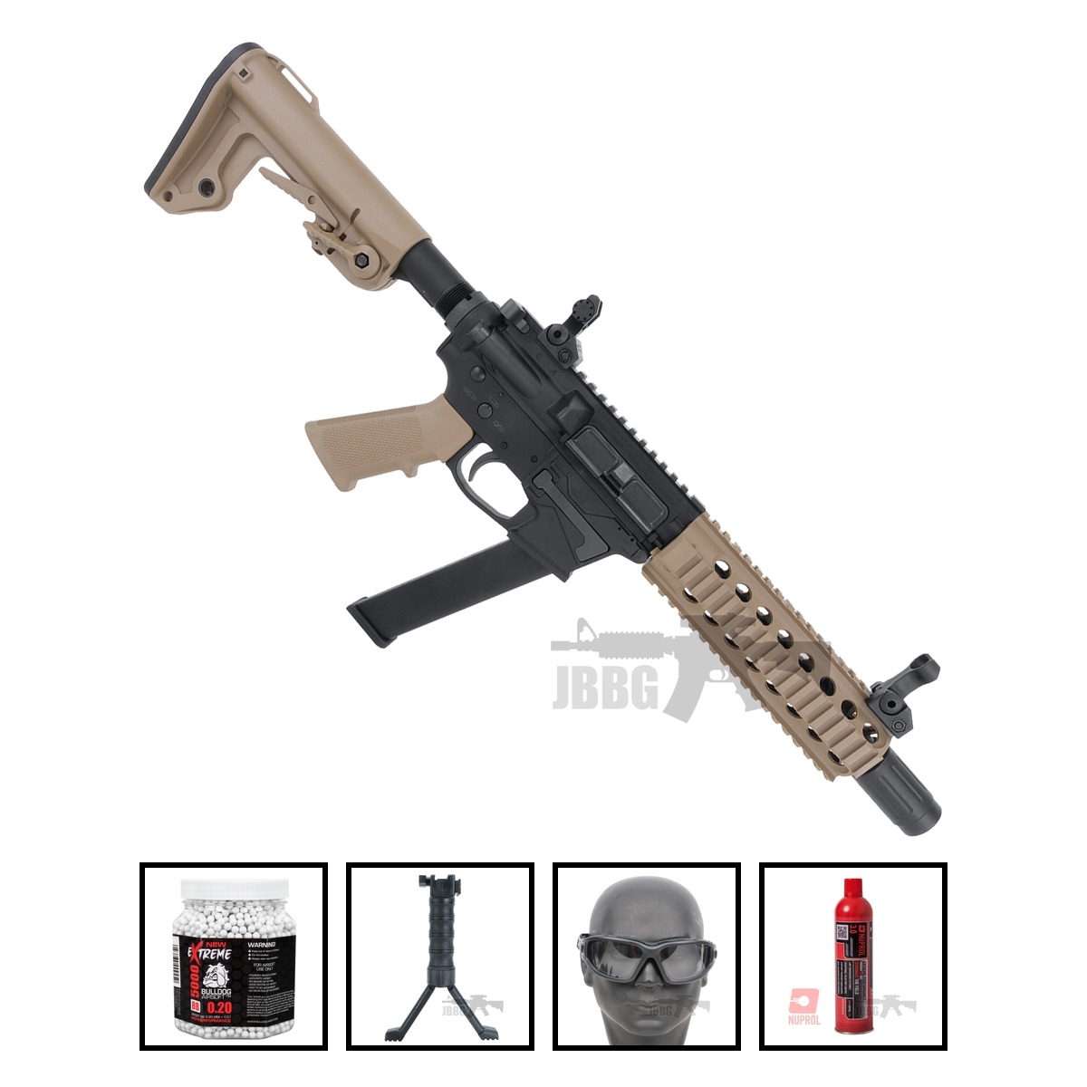 Bulldog TWS 9mm Carbine Gas Blowback Lite Airsoft Gun Tan Bundle Offer Set