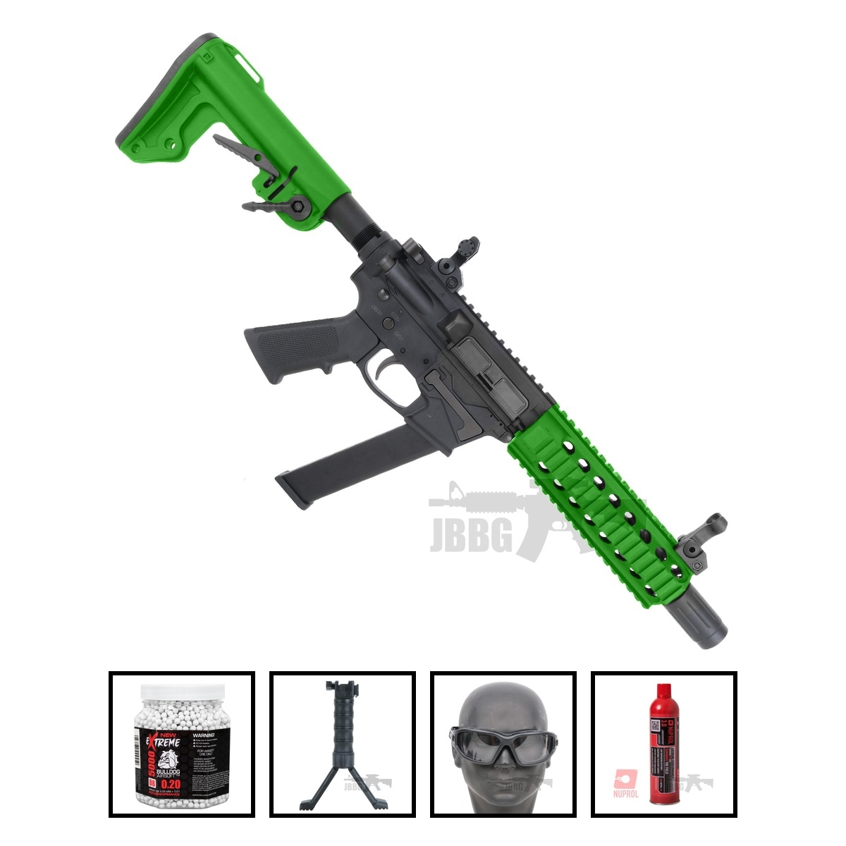 Bulldog TWS 9mm Carbine Gas Blowback Lite Airsoft Gun Two-Tone Green Bundle Offer Set