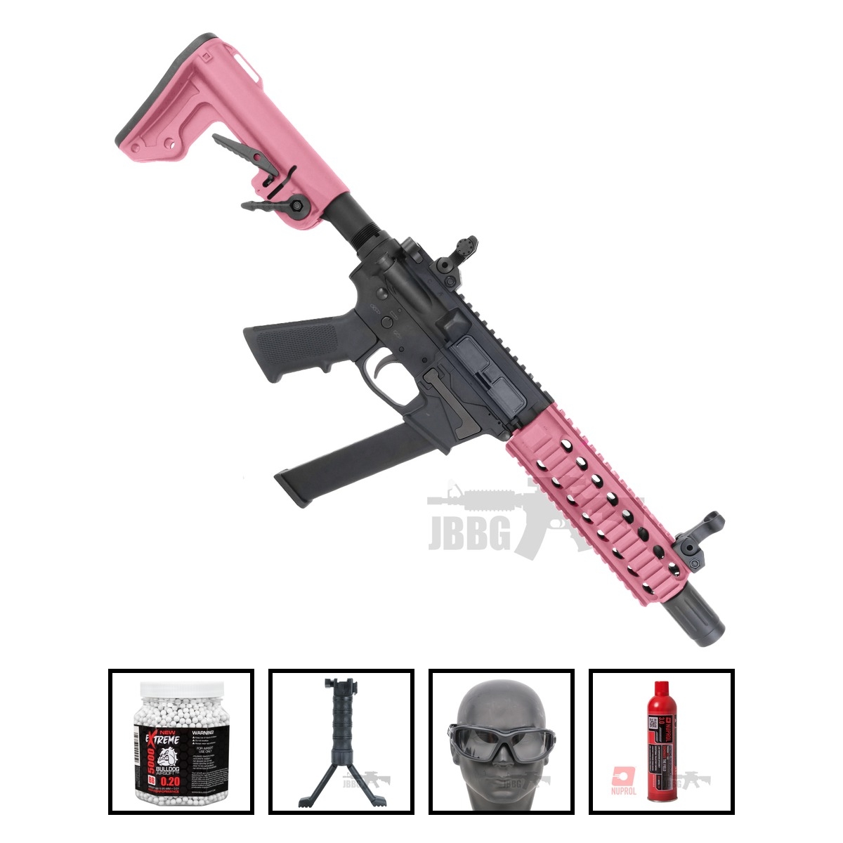 Bulldog TWS 9mm Carbine Gas Blowback Lite Airsoft Gun Two-Tone Pink Bundle Offer Set