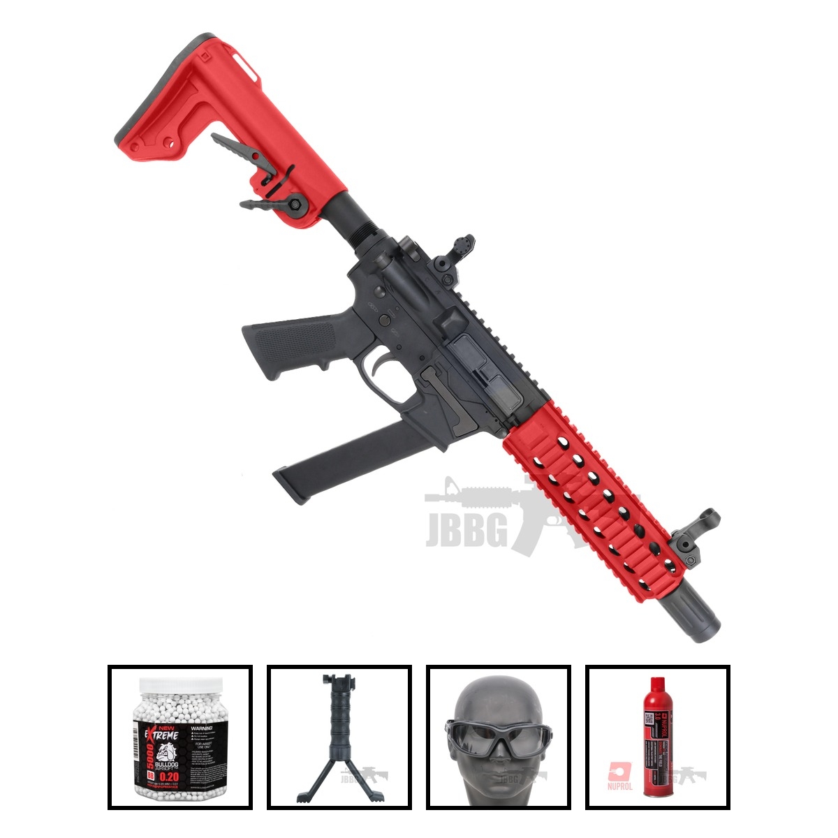 Bulldog TWS 9mm Carbine Gas Blowback Lite Airsoft Gun Two-Tone Red Bundle Offer Set