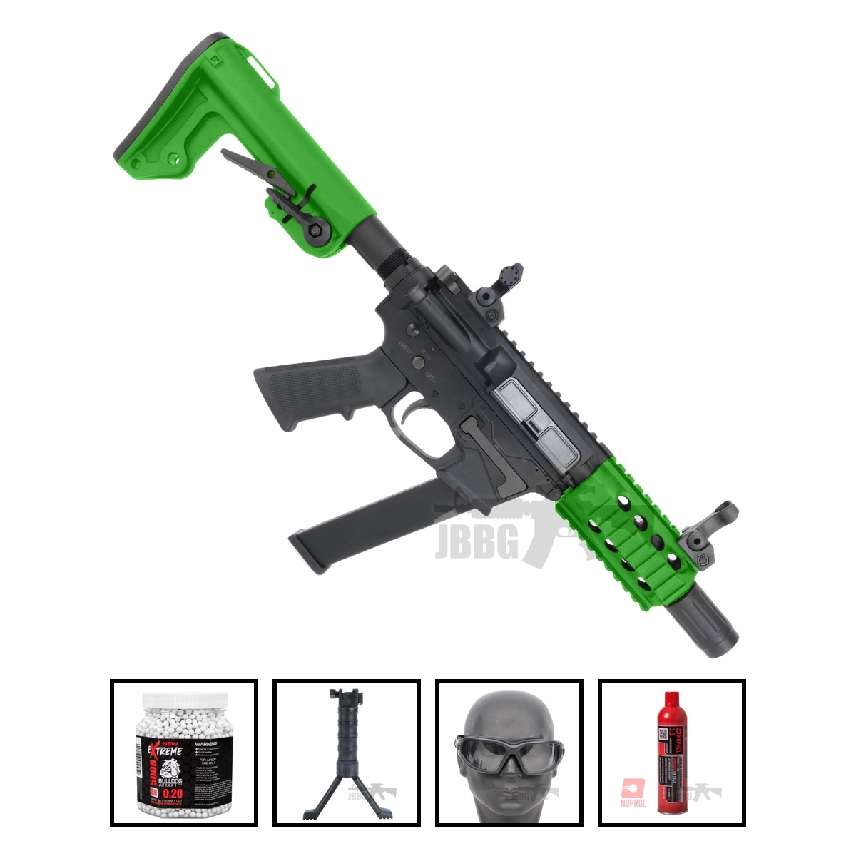 Bulldog TWS 9mm SBR Gas Blowback Lite Airsoft Gun Two-Tone Green Bundle Offer Set