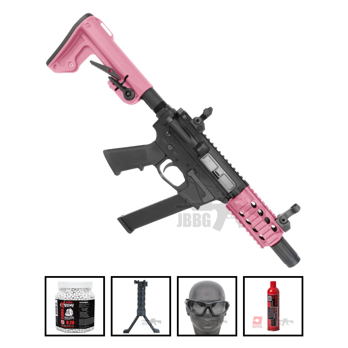 Bulldog TWS 9mm SBR Gas Blowback Lite Airsoft Gun Two-Tone Pink Bundle Offer Set