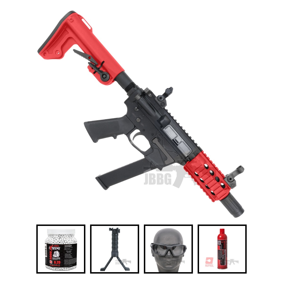 Bulldog TWS 9mm SBR Gas Blowback Lite Airsoft Gun Two-Tone Red Bundle Offer Set
