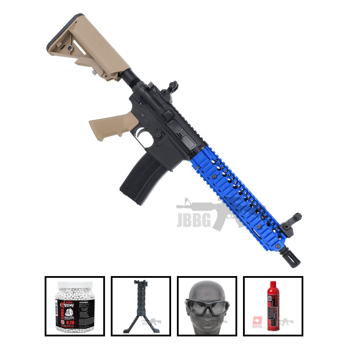 Bulldog TWS MK18 Gas Blowback Lite Airsoft Gun Tan Blue Bundle Offer Set