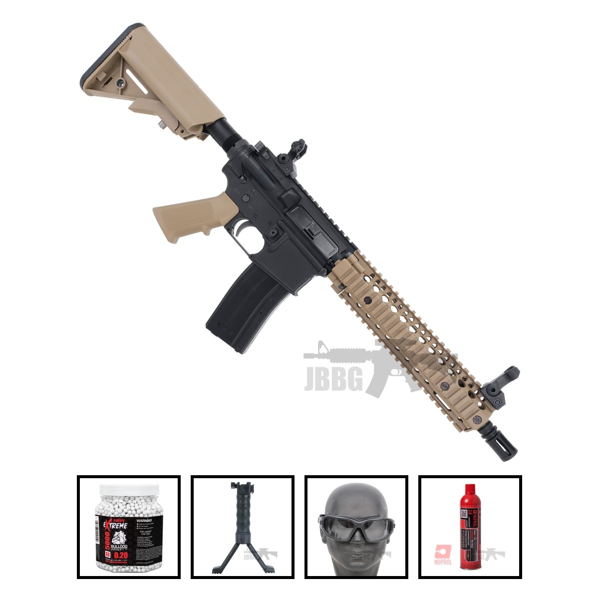 Bulldog TWS MK18 Gas Blowback Lite Airsoft Gun Tan Bundle Offer Set