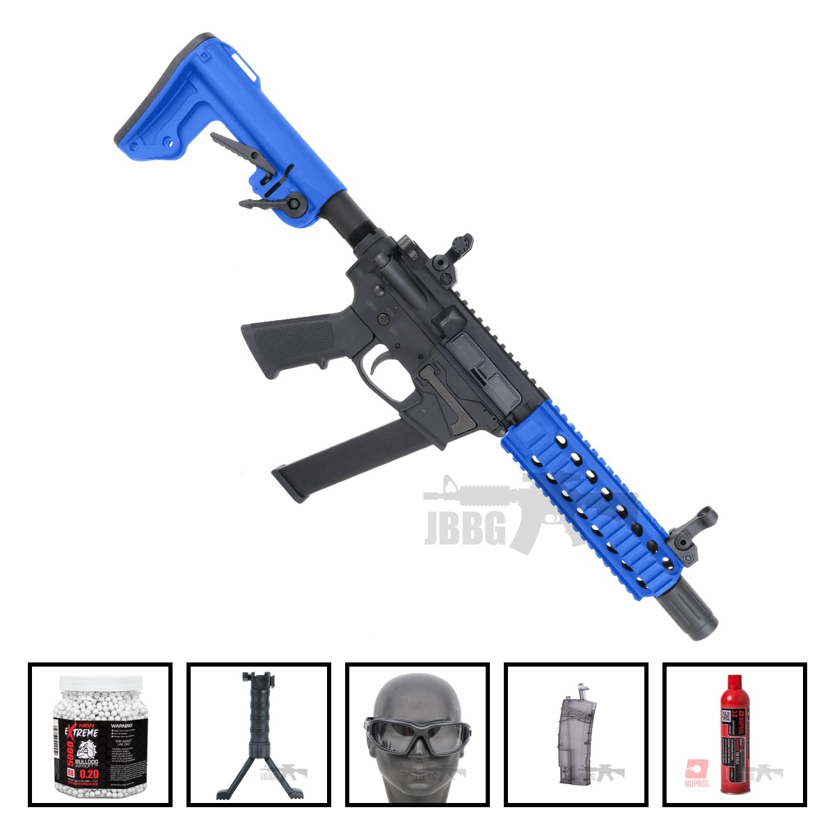 Bundle Offer Bulldog TWS 9mm Carbine Gas Blowback Lite Airsoft Gun Blue