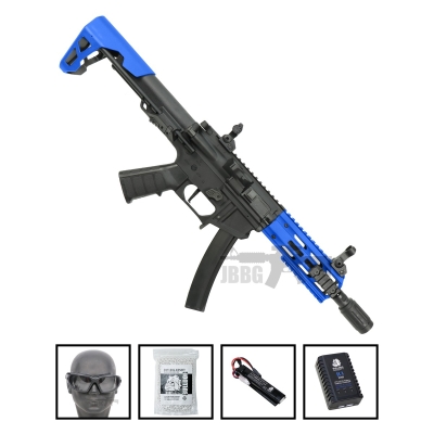 Bundle Offer King Arms PDW 9mm SBR M-Lok Airsoft AEG Rifle Two-Tone Blue