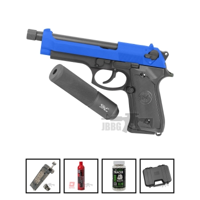 Bundle Offer SR92 X2 Gas Airsoft Pistol with Silencer Two-Tone Blue