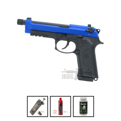 Bundle Offer SRC SR-92 A3 Airsoft Pistol GAS Blowback with Threaded Barrel Blue