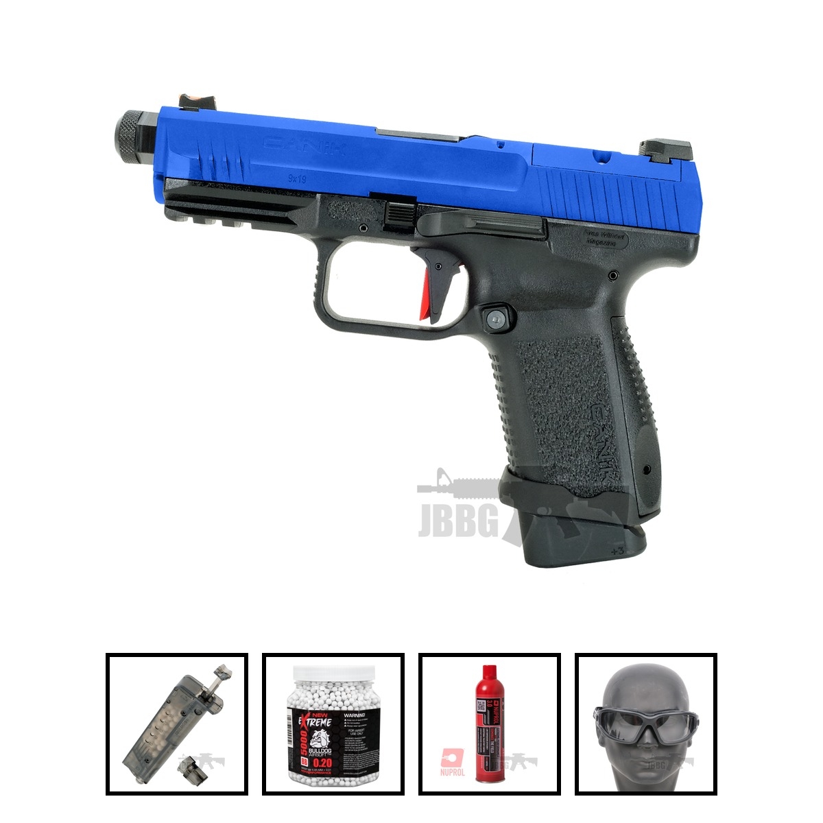Canik TP9 Elite Combat Airsoft Pistol by Cybergun Two-Tone Blue Bundle Offer Set