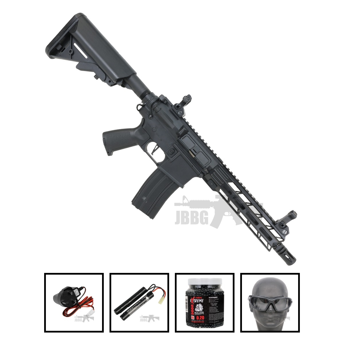 Classic Army AR4 8 Inch Sportline AEG Airsoft Rifle Black Bundle Offer Set