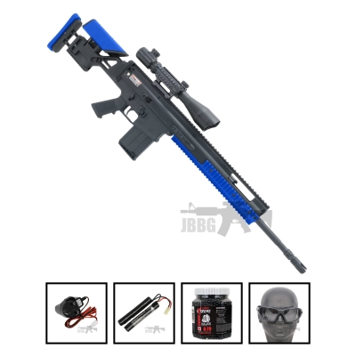 FN Herstal SCAR-H TPR AEG Black Airsoft Gun Two-Tone Blue Bundle Offer Set