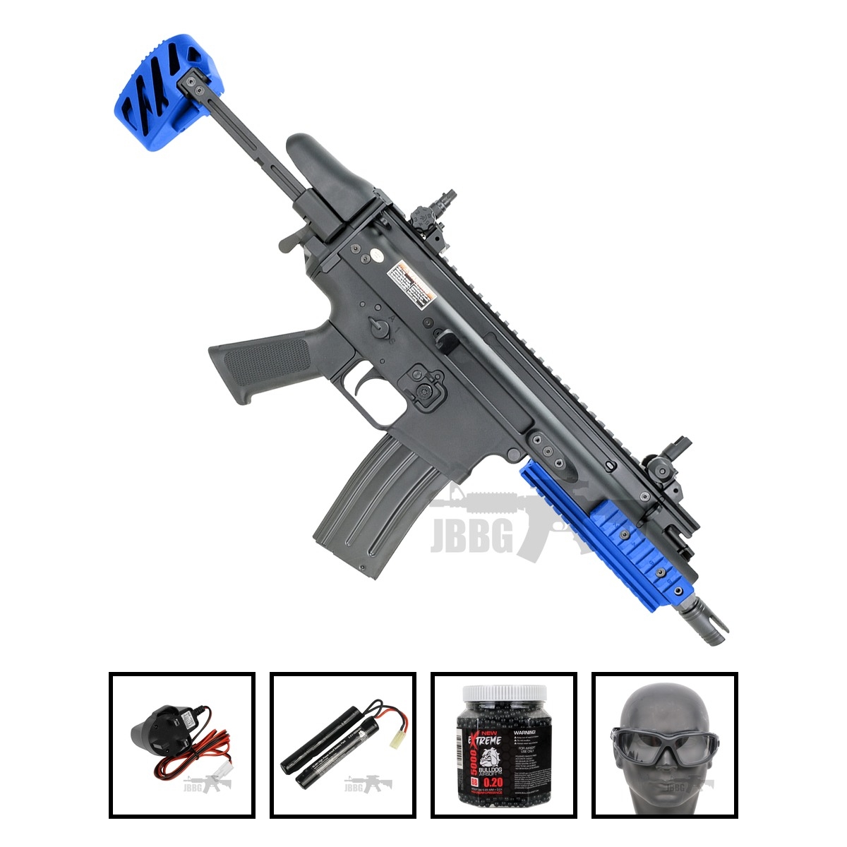 FN Herstal SCAR-SC AEG Black Airsoft Gun Two-Tone Blue Bundle Offer Set