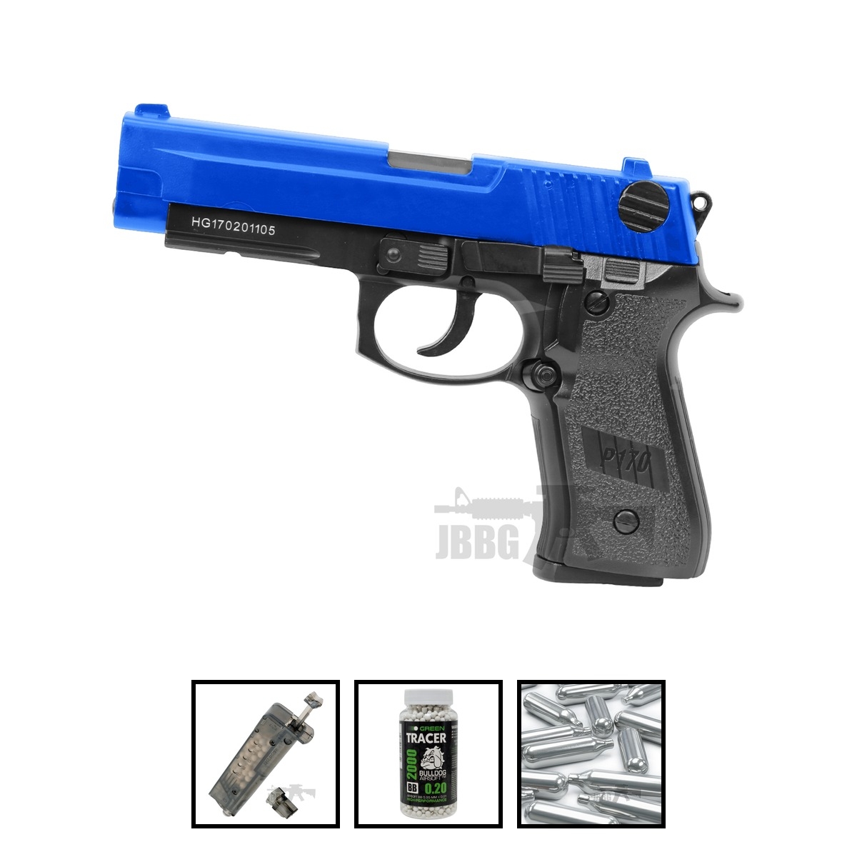 HG170 CO2 Airsoft Pistol Two-Tone Blue Bundle Offer Set