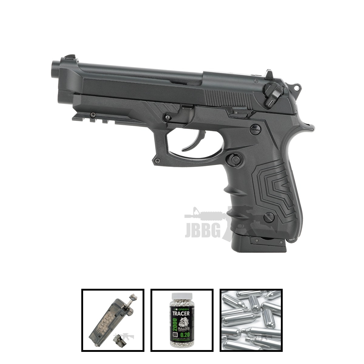 HG173 Tac M92 Co2 Metal Airsoft Pistol Black Bundle Offer Set