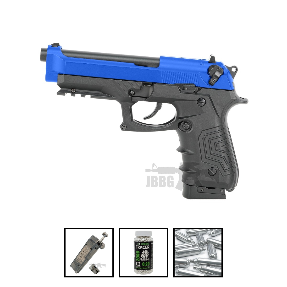 HG173 Tac M92 Co2 Metal Airsoft Pistol Blue Two-Tone Bundle Offer Set