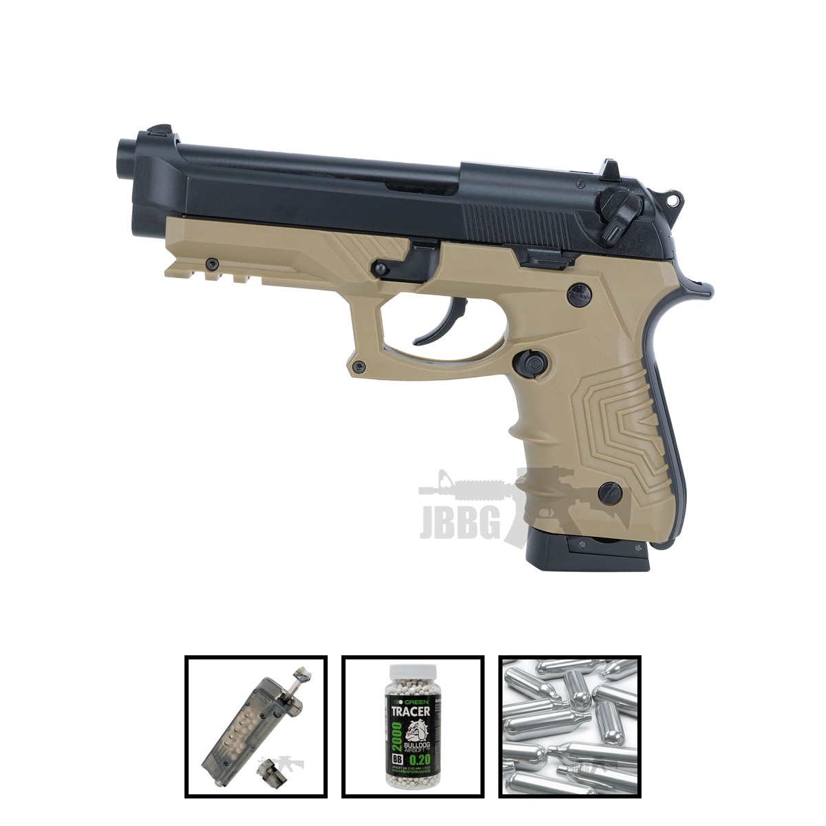 HG173 Tac M92 Co2 Metal Airsoft Pistol Dark Earth Bundle Offer Set