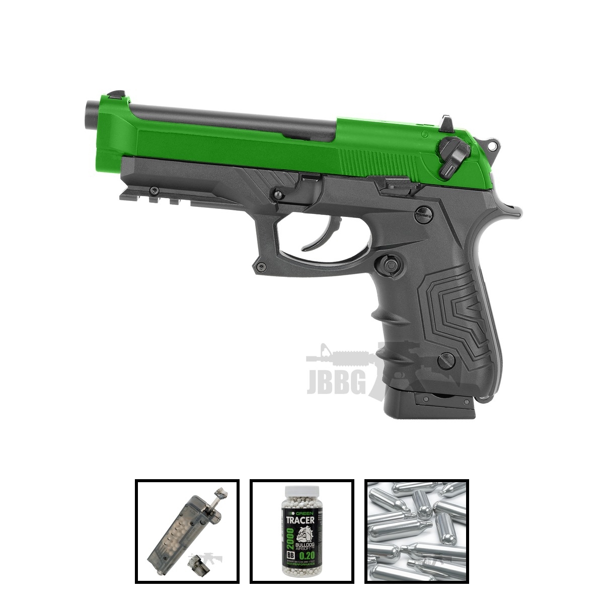 HG173 Tac M92 Co2 Metal Airsoft Pistol Green Two-Tone Bundle Offer Set