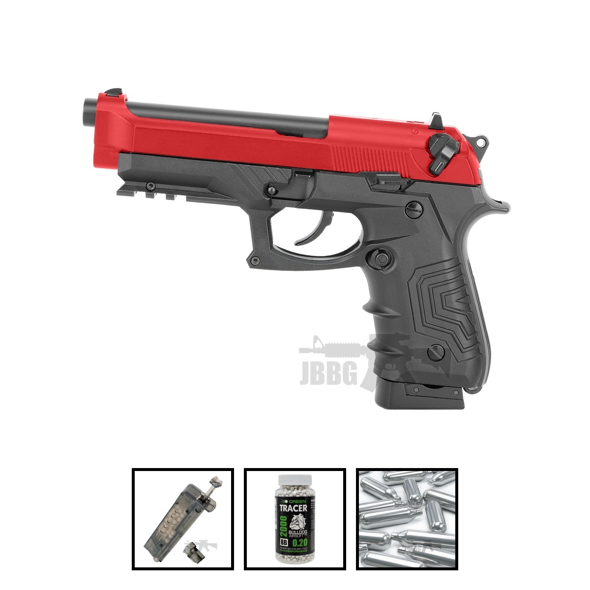 HG173 Tac M92 Co2 Metal Airsoft Pistol Red Two-Tone Bundle Offer Set