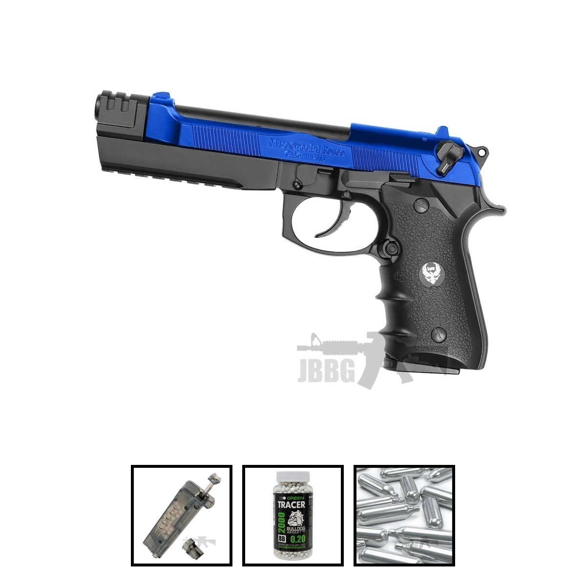 HG193B CO2 Semi Airsoft Pistol Two-Tone Blue Bundle Offer Set
