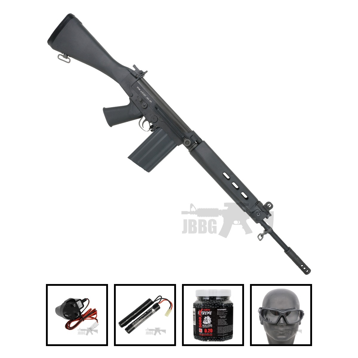 King Arms FAL AEG Full-Length Version 3 Airsoft Rifle Bundle Offer Set