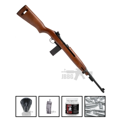 King Arms M1 Carbine CO2 Blowback Airsoft Rifle Real Wood Bundle Offer Set